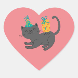 Pegatina En Forma De Corazón Pegatina de gatito de cumpleaños lindo