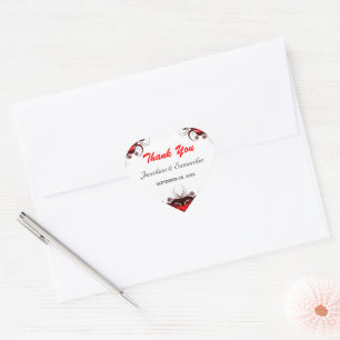 Pegatina En Forma De Corazón Pegatina de la boda del corazón floral rojo y blan