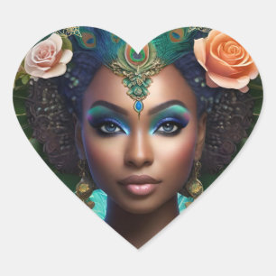 Pegatina En Forma De Corazón Pegatina de la sirena de la diosa marina yemaya af