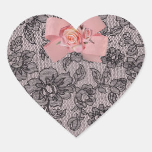 Pegatina En Forma De Corazón Pegatina de Lace Negro y Rosas