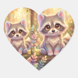 Pegatina En Forma De Corazón Pegatina de Mapache Adorable – Suave Calma del Bos