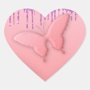 Pegatina En Forma De Corazón Pegatina de mariposa Purpurina de goteo morado en 