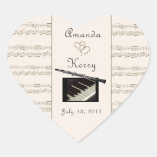 Pegatina En Forma De Corazón pegatina de oboe y piano personalizado