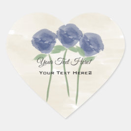 Pegatina En Forma De Corazón Pegatina de rosas de acuarela azules lindas