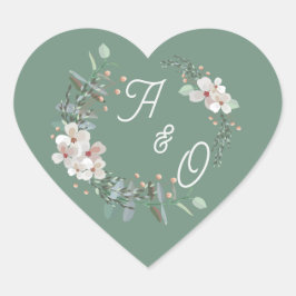 Pegatina En Forma De Corazón Pegatina de traje de boda floral verde salvia