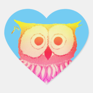 Pegatina En Forma De Corazón Pegatina del corazón azul de búho divertido