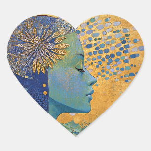 Pegatina En Forma De Corazón Pegatina del corazón de la mujer azul