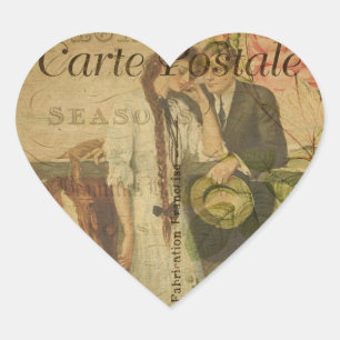 Pegatina En Forma De Corazón Pegatina del corazón de la postal francesa