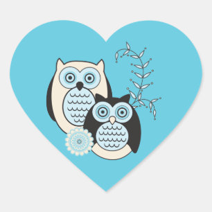 Pegatina En Forma De Corazón Pegatina del corazón de los búhos del invierno