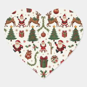 Pegatina En Forma De Corazón Pegatina del corazón de Navidad vintage