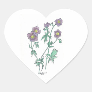 Pegatina En Forma De Corazón Pegatina del corazón del geranio azul