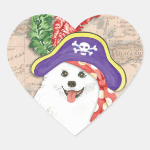 Pegatina En Forma De Corazón Pegatina del Corazón del Pirata del perro esquimal