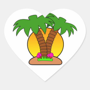 Pegatina En Forma De Corazón Pegatina del Corazón del Sol de la Isla Tropica