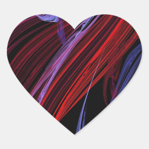 Pegatina En Forma De Corazón Pegatina del corazón fractal del resumen azul rojo
