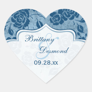 Pegatina En Forma De Corazón Pegatina del  del Favor de la Boda Floral Azul Dus