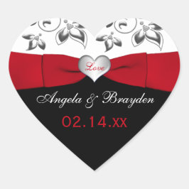 Pegatina En Forma De Corazón Pegatina del Favor de la Boda Floral Blanca Negra