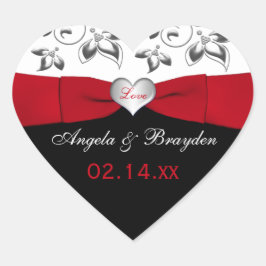 Pegatina En Forma De Corazón Pegatina del Favor de la Boda Floral Blanca Negra