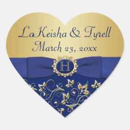 Pegatina En Forma De Corazón Pegatina del Favor de la Boda Floral de Monograma 