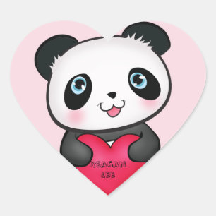 Pegatina En Forma De Corazón Pegatina del oso de panda que lleva a cabo un