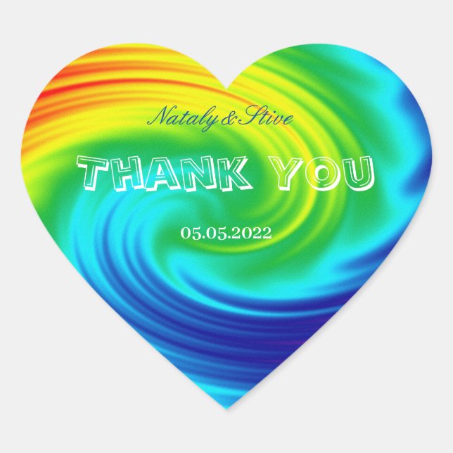 Pegatina En Forma De Corazón pegatina rectangular de espiral arcoiris (Anverso)