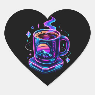 Pegatina En Forma De Corazón Pegatina redonda estética de taza de café neón Cyb