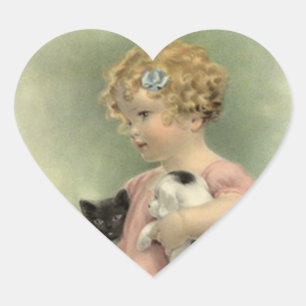 Pegatina En Forma De Corazón Pegatina Victoriano Vintage deja gato de rescate a