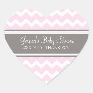 Pegatina En Forma De Corazón Pegatinas Baby Shower Favor de Chevron Gris Rosa