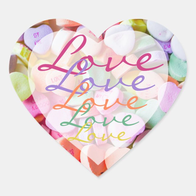 Pegatina En Forma De Corazón Pegatinas - Candy Hearts Rainbow Love (Anverso)
