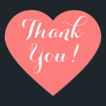 Pegatina En Forma De Corazón Pegatinas con forma de corazón con mensaje de agra<br><div class="desc">Pegatinas con forma de corazón con mensaje de agradecimiento. Color de fondo rosado o personalizado de coral. Texto de guión elegante. Sellador de sobres perfecto o etiqueta de favores de boda para agradecer a los invitados. Gracias,  corazón.</div>