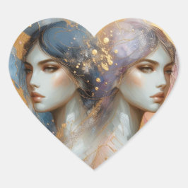 Pegatina En Forma De Corazón Pegatinas de arte de hermanas gemelas