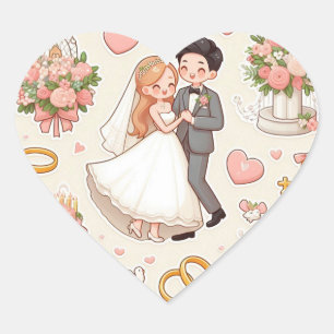 Pegatina En Forma De Corazón "Pegatinas de Boda Romántica"