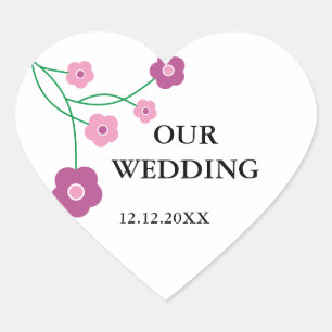 Pegatina En Forma De Corazón Pegatinas de bodas de flores rosas