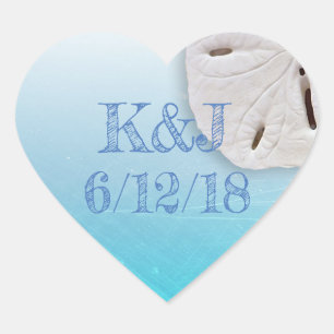Pegatina En Forma De Corazón Pegatinas de casamiento acuático con arena azul