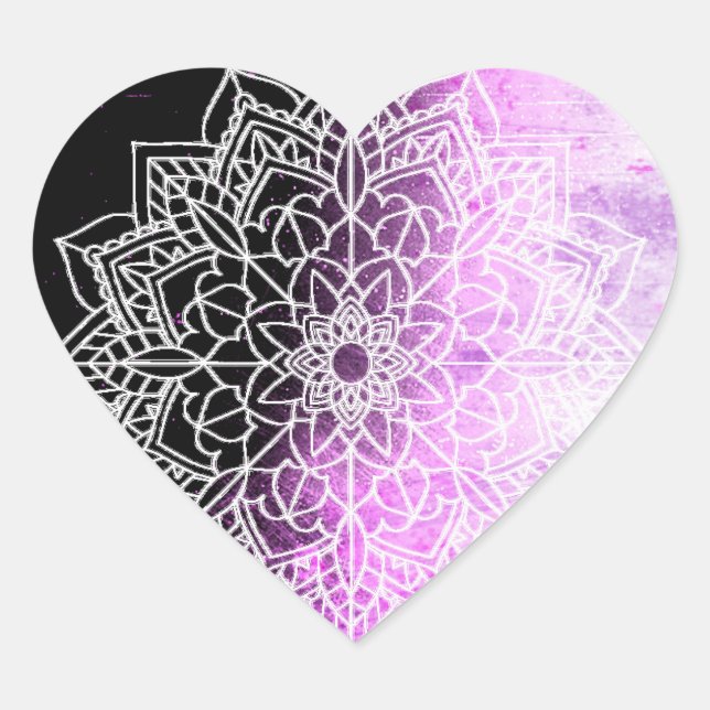 Pegatina En Forma De Corazón Pegatinas de Purple Mandala (Anverso)