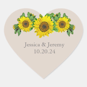 Pegatina En Forma De Corazón Pegatinas del corazón del girasol