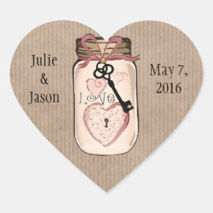 Pegatina En Forma De Corazón Pegatinas del personalizado Rústico Boda Mason Jar