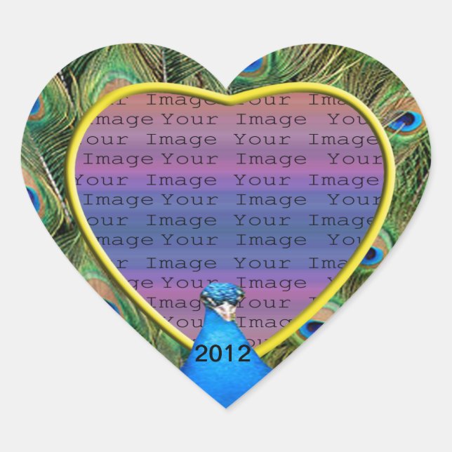 Pegatina En Forma De Corazón Pegatinas fotográficos de Peacock Boda (Anverso)
