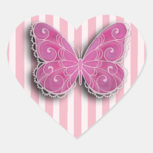 Pegatina En Forma De Corazón Pegatinas rosados y blancos de la mariposa