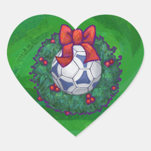 Pegatina En Forma De Corazón Pelota de fútbol blanca y azul en verde