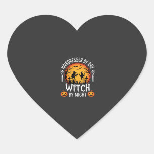Pegatina En Forma De Corazón Peluquera de Halloween Bruja de Día por Noche