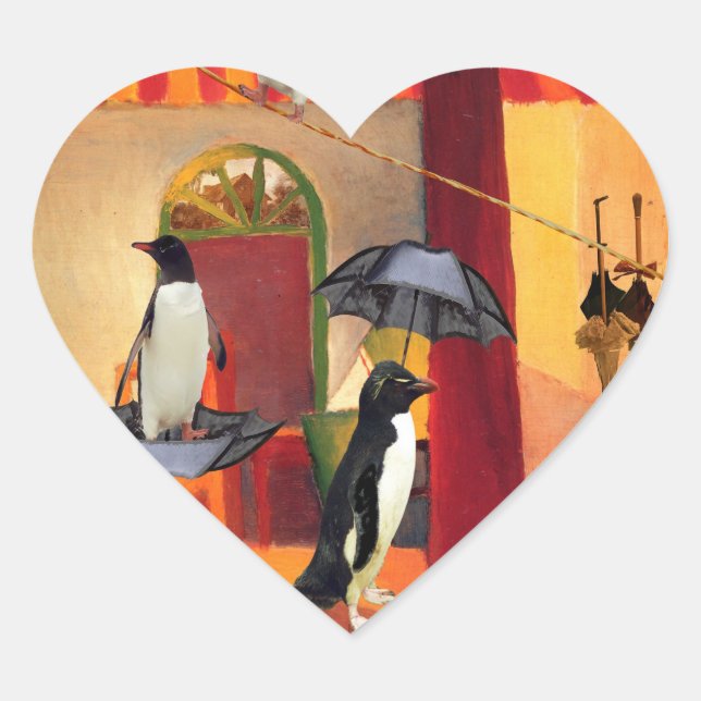 Pegatina En Forma De Corazón Penguin Cafe (Anverso)