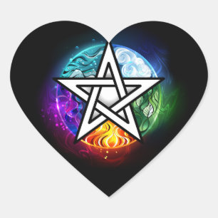 Pegatina En Forma De Corazón Pentagrama de Wiccan