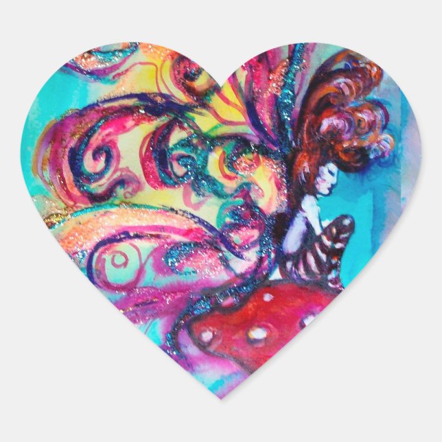 Pegatina En Forma De Corazón Pequeño elfo de hongos Fantasía (Anverso)