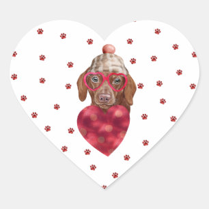 Pegatina En Forma De Corazón Perrito Dachshund de San Valentín de patas rojas r