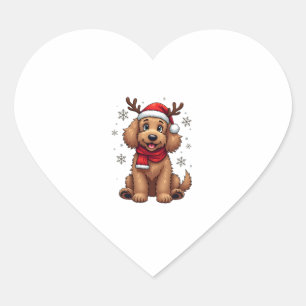 Pegatina En Forma De Corazón Perrito Goldendoodle de Navidad Reno Cordero Festi