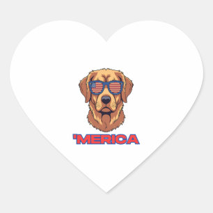 Pegatina En Forma De Corazón Perro Americano con Gafas de Sol de la Bandera de