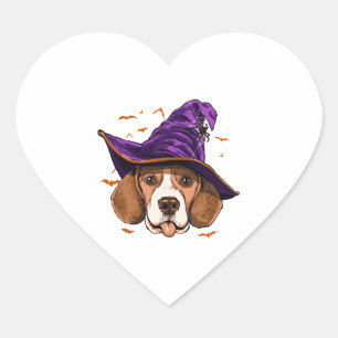 Pegatina En Forma De Corazón Perro Beagle Bruja Graciosa Perro Halloween Lover