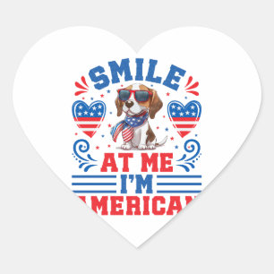 Pegatina En Forma De Corazón Perro Beagle Patriótico durante el 4 de julio