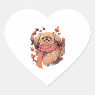 Pegatina En Forma De Corazón Perro Caído Pekingés Otoño Sale De Acción De Graci