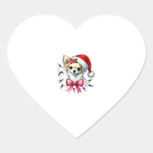 Pegatina En Forma De Corazón Perro Chihuahua con Navidades de Coquette Bow coin